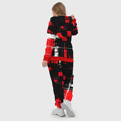 Женский костюм Красно-белый гранж на чёрном фоне / 3D-Красный – фото 5