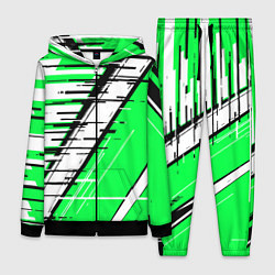 Женский 3D-костюм Чёрно-белые глитч полосы на зелёном фоне, цвет: 3D-черный