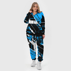 Женский 3D-костюм Diagonal black and white stripes on a blue backgro, цвет: 3D-черный — фото 2