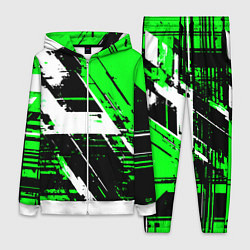 Женский 3D-костюм Diagonal black and white stripes on a green backgr, цвет: 3D-белый