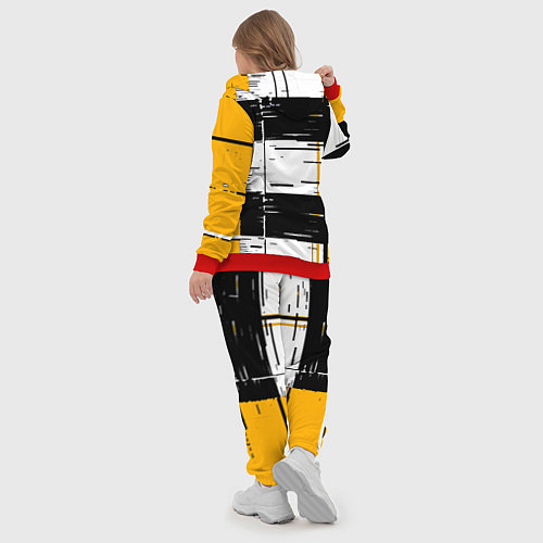 Женский костюм Жёлтые и чёрные полосы на белом фоне / 3D-Красный – фото 5