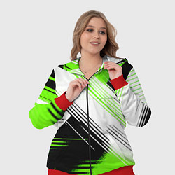Женский 3D-костюм Диагональные бело-зелёные линии на чёрном фоне, цвет: 3D-красный — фото 2
