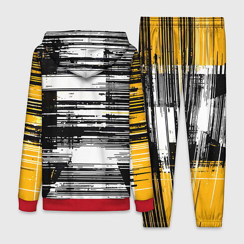 Женский костюм Горизонтальные чёрные линии на бело-жёлтом фоне / 3D-Красный – фото 2