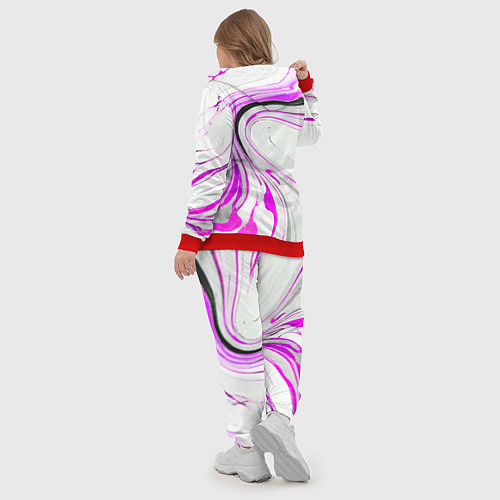 Женский костюм Волнистые чёрно-фиолетовые линии на белом фоне / 3D-Красный – фото 5