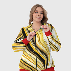 Женский 3D-костюм Волнистые вертикальные чёрно-жёлтые полосы, цвет: 3D-красный — фото 2