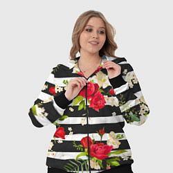 Женский 3D-костюм Красные розы на черных полосках, цвет: 3D-черный — фото 2