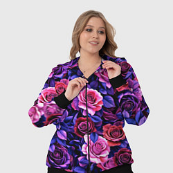 Женский 3D-костюм Разноцветные цветы - синие розы паттерн, цвет: 3D-черный — фото 2