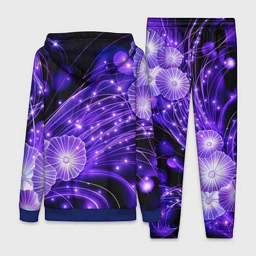 Женский костюм Силуэты цветов на темном фоне - фиолетовое свечени / 3D-Синий – фото 2