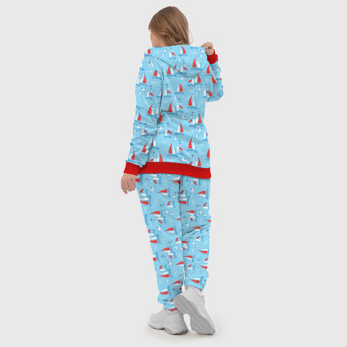 Женский костюм Морской паттерн с парусными лодками и чайками / 3D-Красный – фото 5