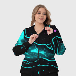 Женский 3D-костюм Голубые неоновые волны текстура, цвет: 3D-черный — фото 2