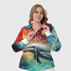 Женский 3D-костюм Галактический дельфин - неоновый космос, цвет: 3D-белый — фото 2