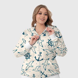 Женский 3D-костюм Морской паттерн из штурвалов, чаек и якорей, цвет: 3D-белый — фото 2