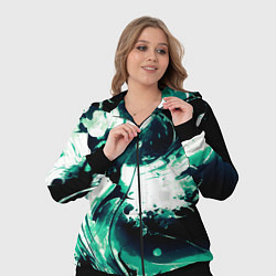 Женский 3D-костюм Чёрно-зелёный абстракция волна, цвет: 3D-черный — фото 2