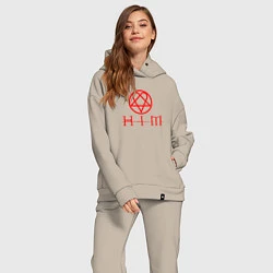 Женский костюм оверсайз HIM LOGO RED, цвет: миндальный — фото 2