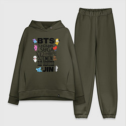 Женский костюм оверсайз BTS BT21, цвет: хаки
