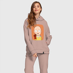 Женский костюм оверсайз Сайтама One Punch Man, цвет: пыльно-розовый — фото 2