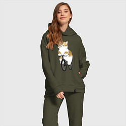 Женский костюм оверсайз Котик на велосипеде, цвет: хаки — фото 2