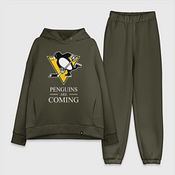 Женский костюм оверсайз Penguins are coming, Pittsburgh Penguins, Питтсбур, цвет: хаки