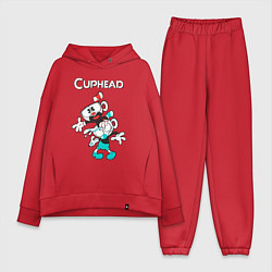 Женский костюм оверсайз Cuphead веселые чашечки, цвет: красный