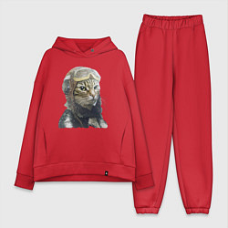 Женский костюм оверсайз Кот - пилот The pilot Cat, цвет: красный