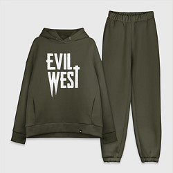 Женский костюм оверсайз Evil west logo, цвет: хаки