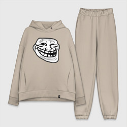 Женский костюм оверсайз Тролльфейс улыбается мем, цвет: миндальный