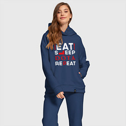 Женский костюм оверсайз Надпись eat sleep Dota repeat, цвет: тёмно-синий — фото 2