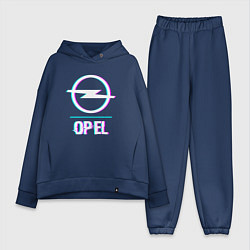 Женский костюм оверсайз Значок Opel в стиле glitch, цвет: тёмно-синий