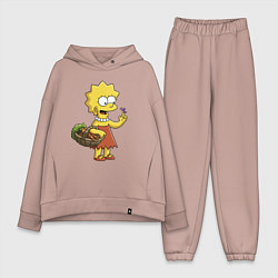Женский костюм оверсайз Lisa Simpson с гусеницей на даче, цвет: пыльно-розовый