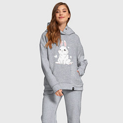 Женский костюм оверсайз Милый белый зайчик с сердечками, цвет: меланж — фото 2