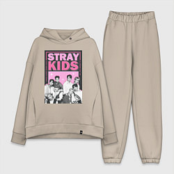 Женский костюм оверсайз Stray Kids boy band, цвет: миндальный