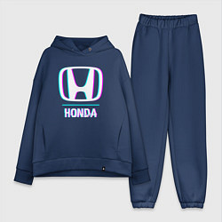 Женский костюм оверсайз Значок Honda в стиле glitch, цвет: тёмно-синий