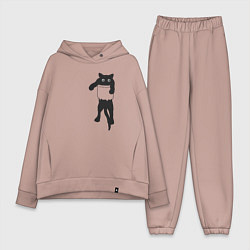 Женский костюм оверсайз Черный котик в кармане