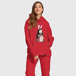 Женский костюм оверсайз Милашка Незуко из аниме клинок рассекающий демонов, цвет: красный — фото 2