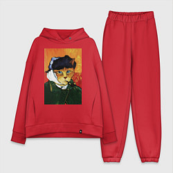 Женский костюм оверсайз Кот Ван Гога портрет с отрезанным ухом - пародия, цвет: красный