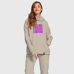 Женский костюм оверсайз Logo I-dle, цвет: миндальный — фото 2