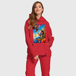 Женский костюм оверсайз Профиль Сальвадора Дали с птицей, цвет: красный — фото 2