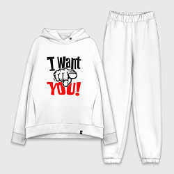 Женский костюм оверсайз I want you фраза, цвет: белый