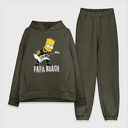 Женский костюм оверсайз Papa Roach Барт Симпсон рокер, цвет: хаки