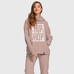 Женский костюм оверсайз Hip hop большая поцарапанная надпись, цвет: пыльно-розовый — фото 2