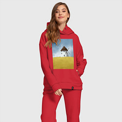 Женский костюм оверсайз Ветряная мельница в поле, цвет: красный — фото 2