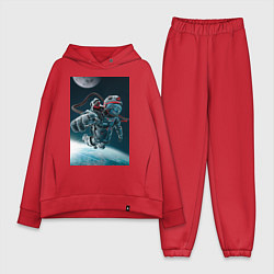 Женский костюм оверсайз Космонавт над землей, цвет: красный