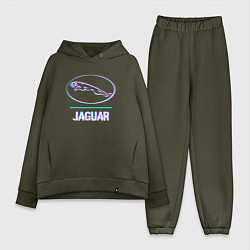 Женский костюм оверсайз Значок Jaguar в стиле glitch, цвет: хаки