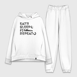 Женский костюм оверсайз Eat sleep F1, цвет: белый