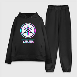 Женский костюм оверсайз Значок Yamaha в стиле glitch, цвет: черный