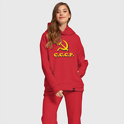 Женский костюм оверсайз СССР серп и молот, цвет: красный — фото 2