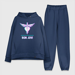 Женский костюм оверсайз Bon Jovi glitch rock, цвет: тёмно-синий