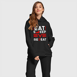 Женский костюм оверсайз Надпись eat sleep EVE repeat, цвет: черный — фото 2