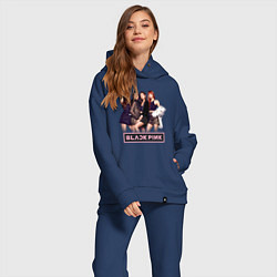 Женский костюм оверсайз Rose Blackpink kpop, цвет: тёмно-синий — фото 2