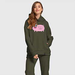 Женский костюм оверсайз Я вкусный и знаю это, цвет: хаки — фото 2